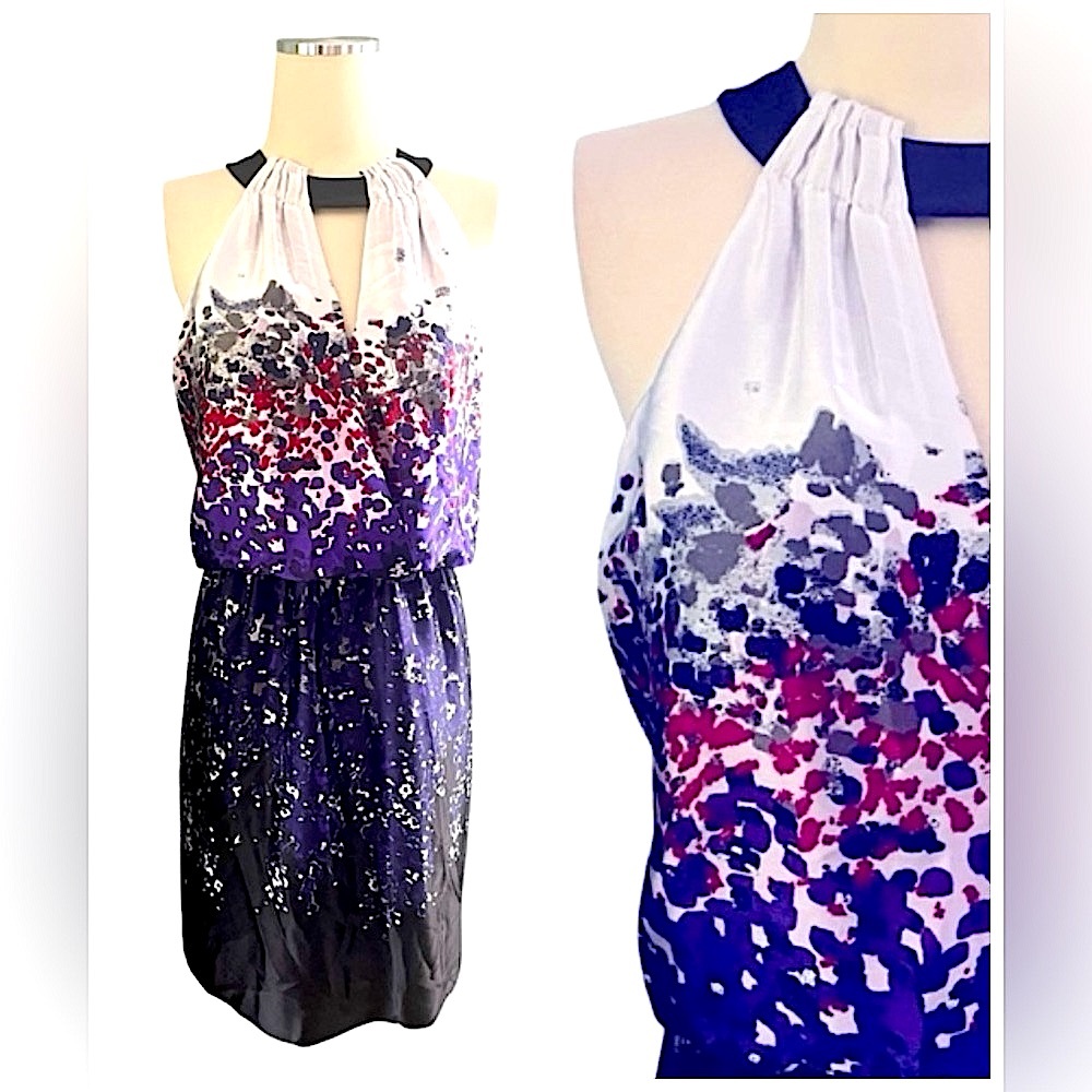 Kenneth Cole Halter Neck Watercolor Sleeveless Dress Sz XS